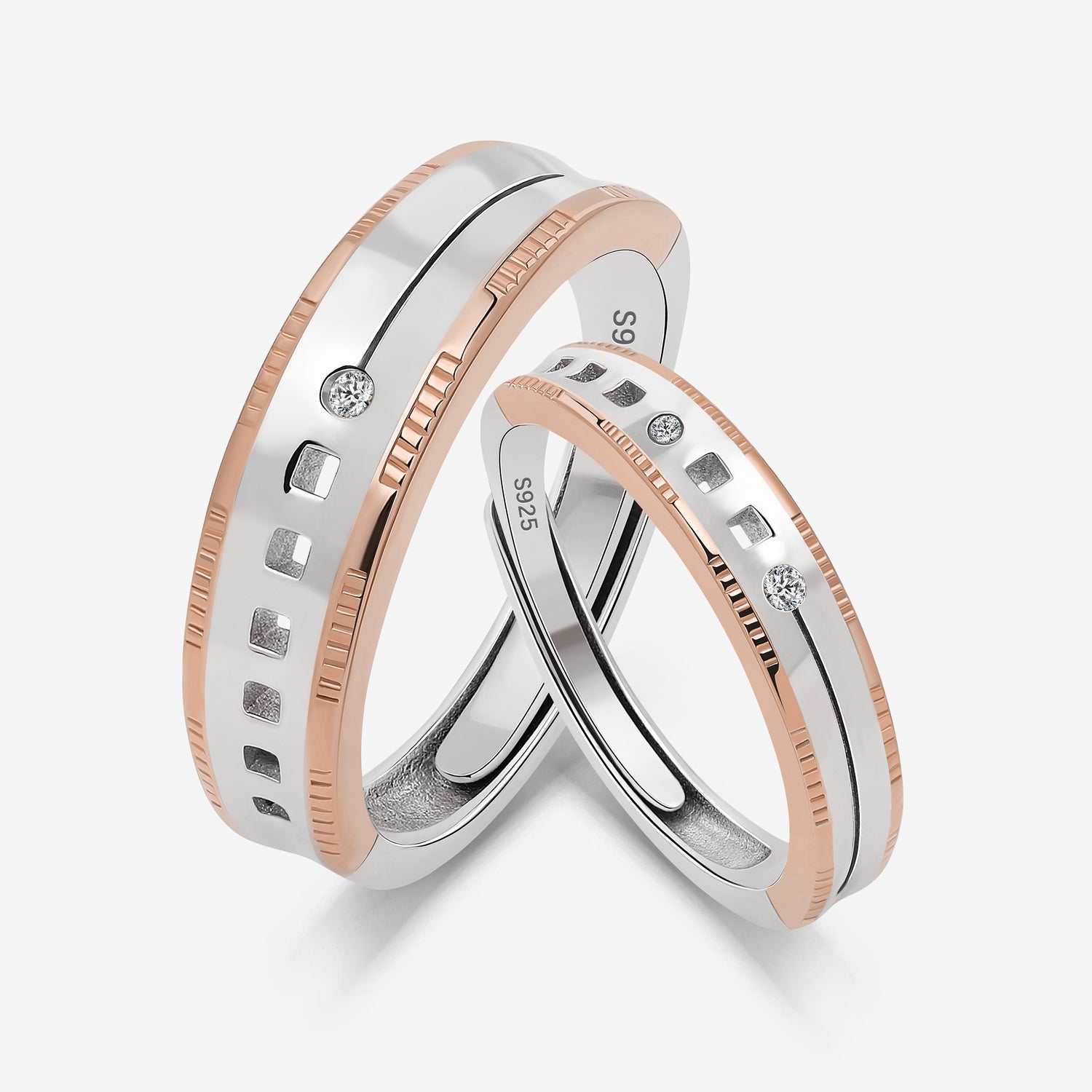 Parallel Hearts Couples’ Rings (Rose Gold)