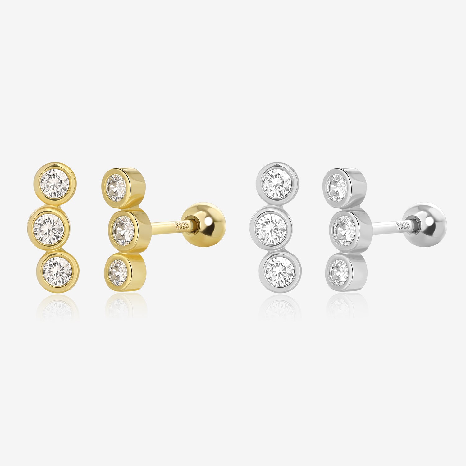 Triple Bling Screw Back Earrings