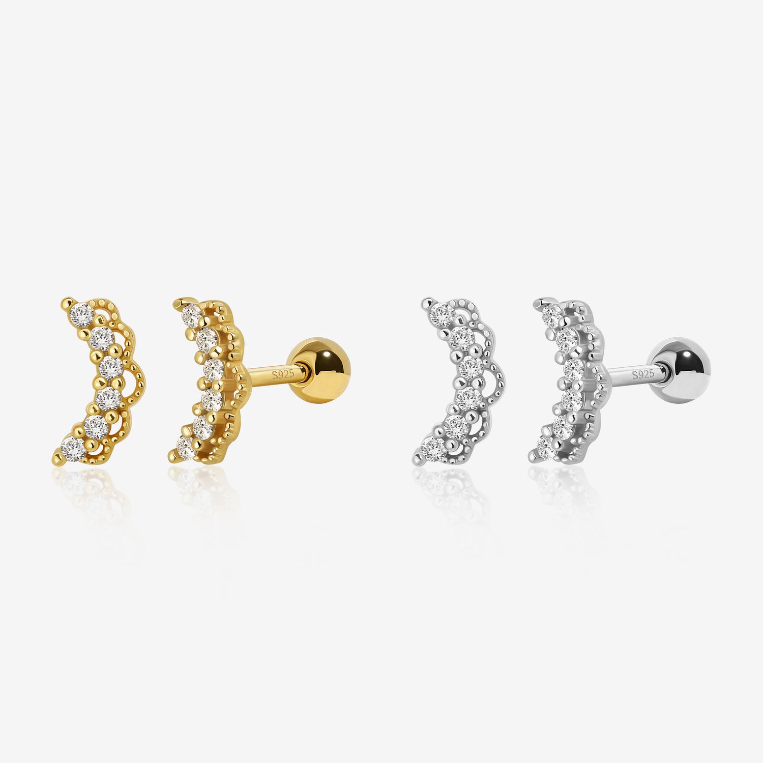 Crescent Sparkle Screw Back Earrings