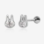 Meissa Bunny Sparkle Screw Back Earrings in 925 sterling silver with clear cubic zirconia, shown from front and side with a round screw back.