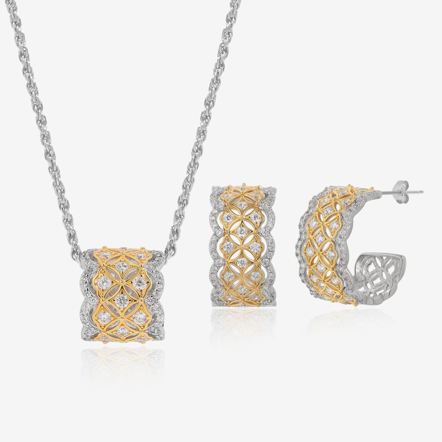 Golden Lattice Earrings & Necklace Jewelry Set