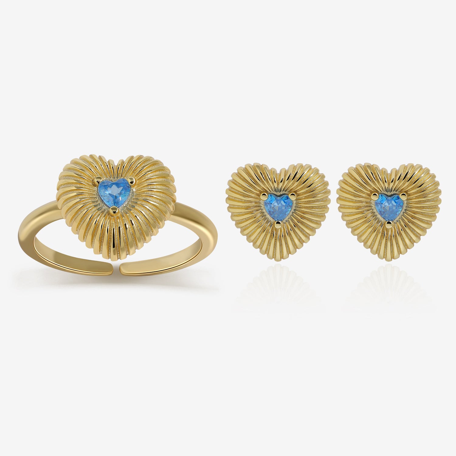Ocean Heart Ring & Earrings Set