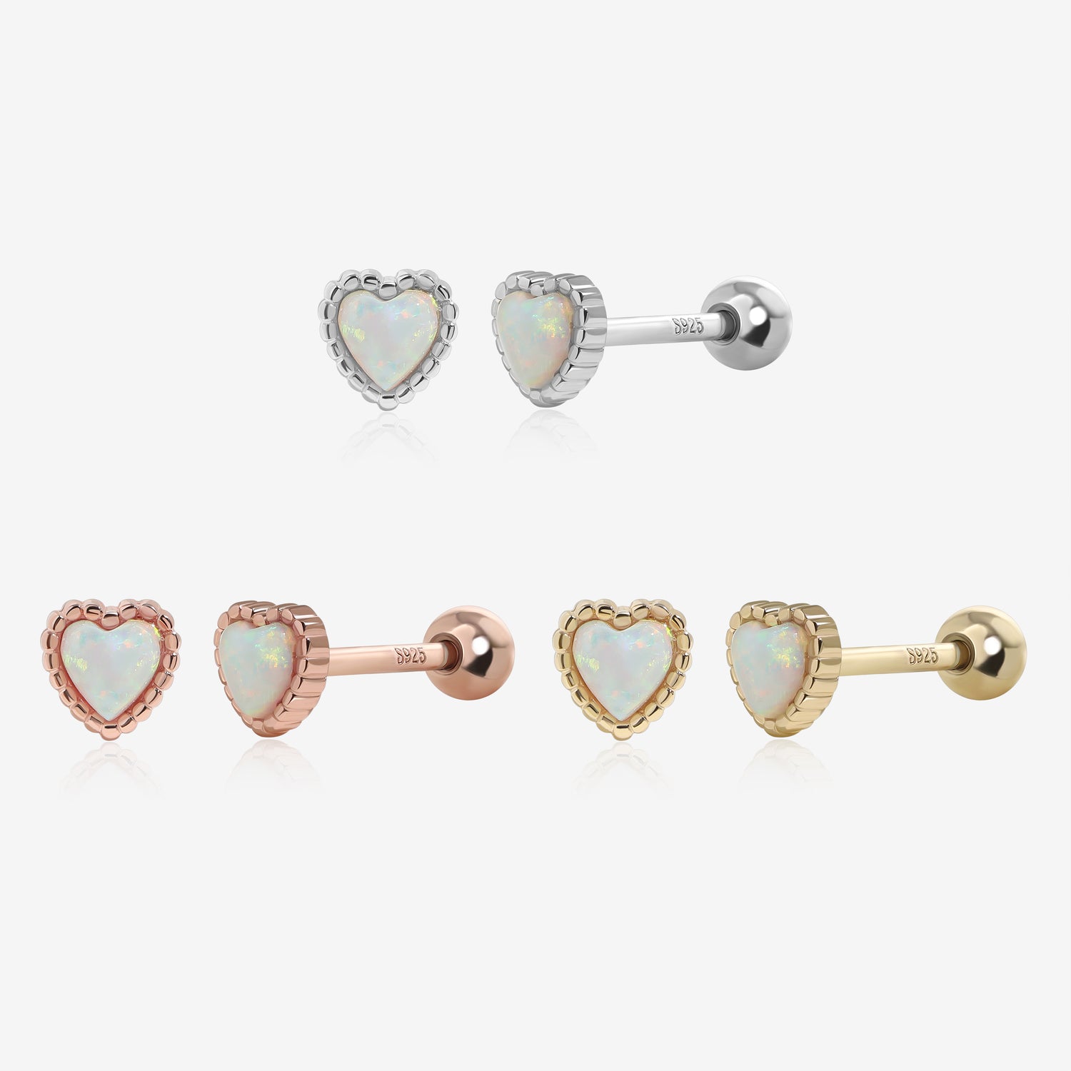 Opal Heart Screw Back Earrings