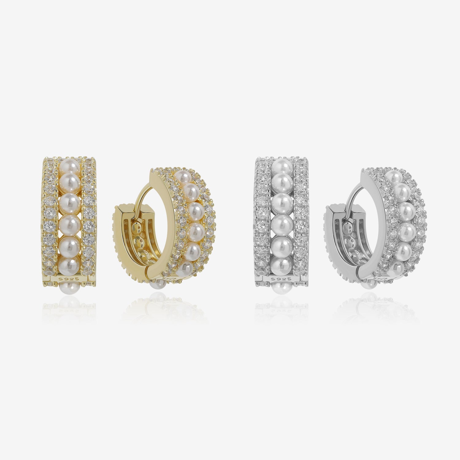 Luxe Pearl Pavé Huggie Earrings