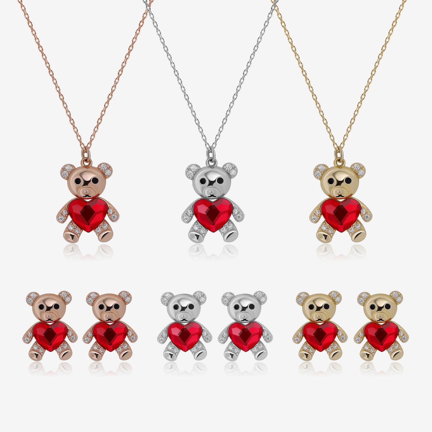 Lovely Teddy Bear Earrings & Necklace Jewelry Set