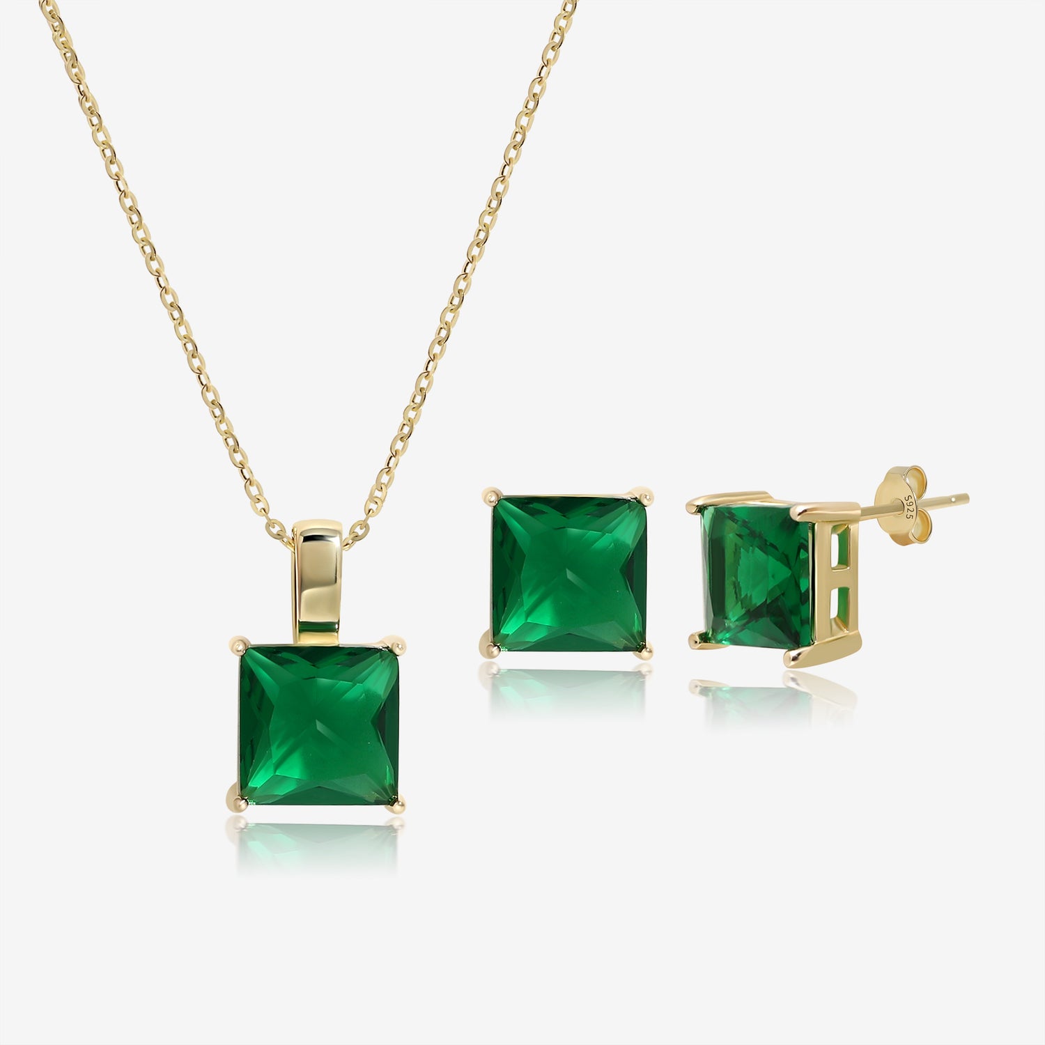Simple Square Emerald Jewelry Set