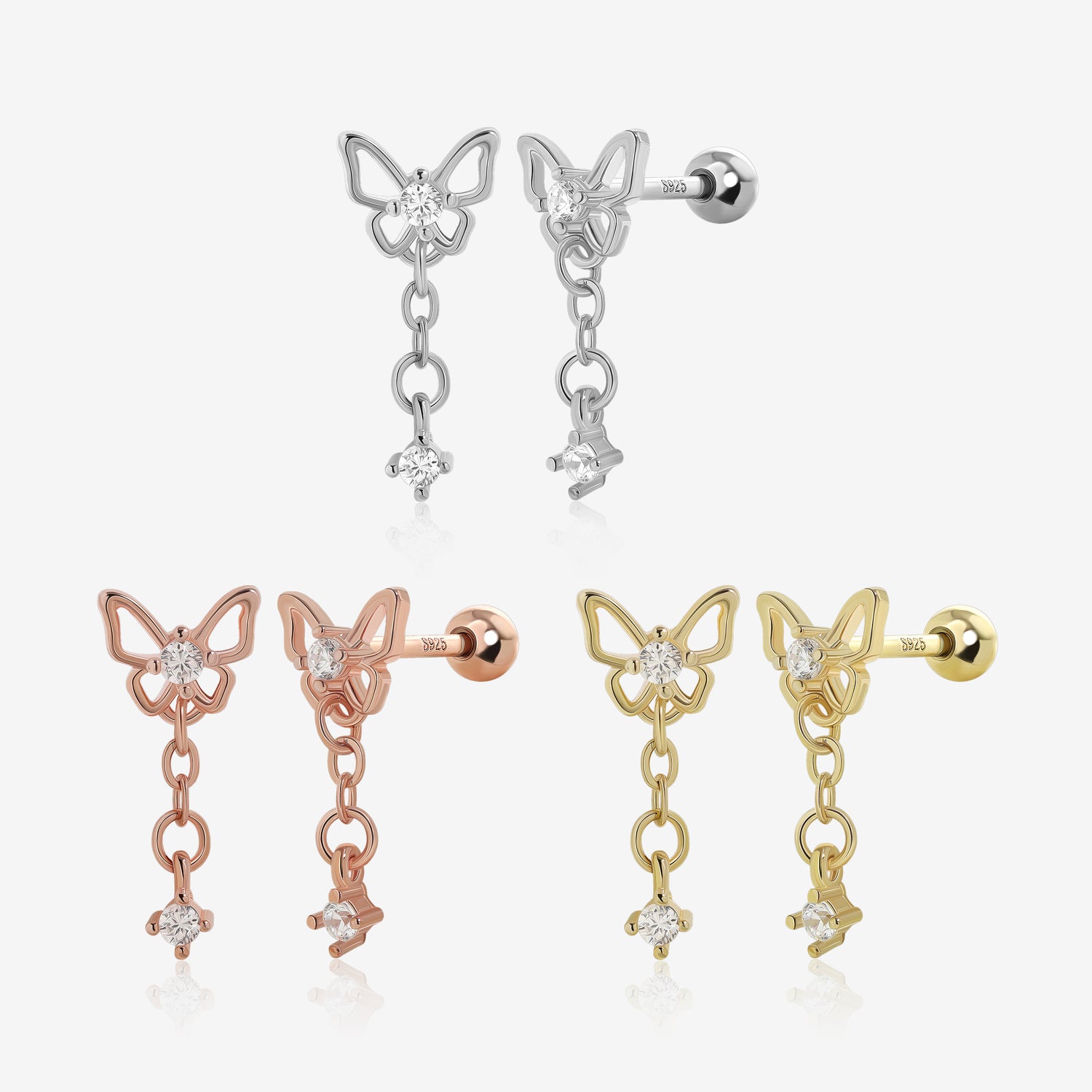 Butterfly Dangle Screw Back Earrings