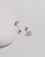 Pair of silver Meissa Bunny Sparkle Screw Back Earrings displayed at different angles to show the bunny design, posts, and round screw backs.