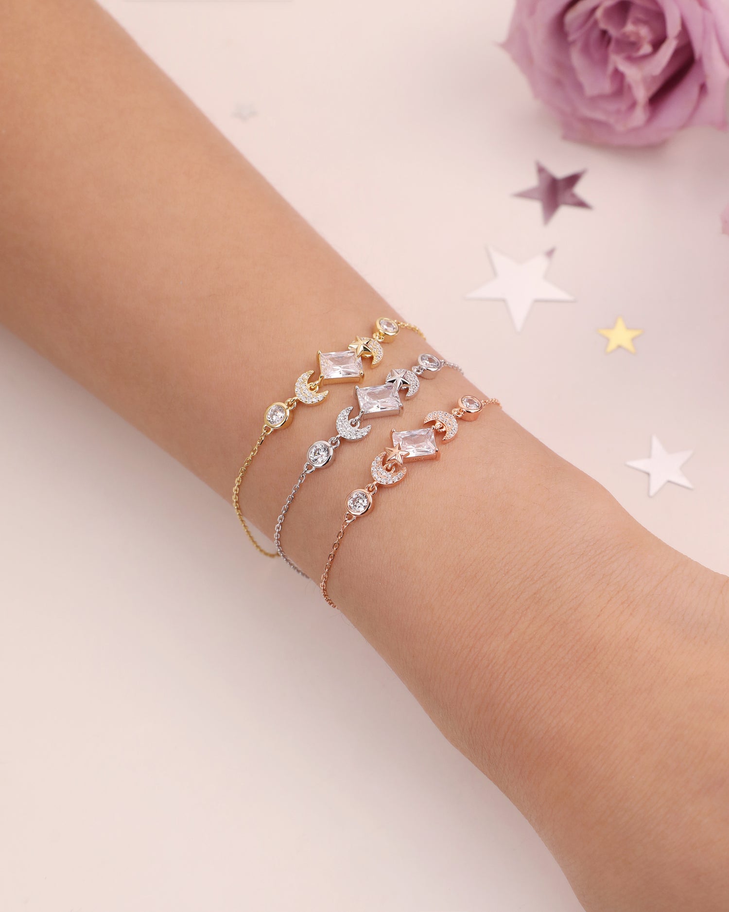 Baguette Diamond Moon Star Bracelet