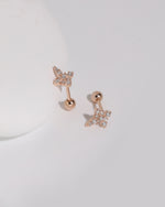 Rose gold Cross Sparkle Screw Back Earrings displayed from different angles, highlighting the cubic zirconia cross design and round screw backs.