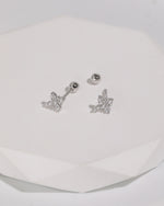 Silver Cross Sparkle Screw Back Earrings with cubic zirconia cross fronts, threaded posts, and a removable round screw back shown separately.