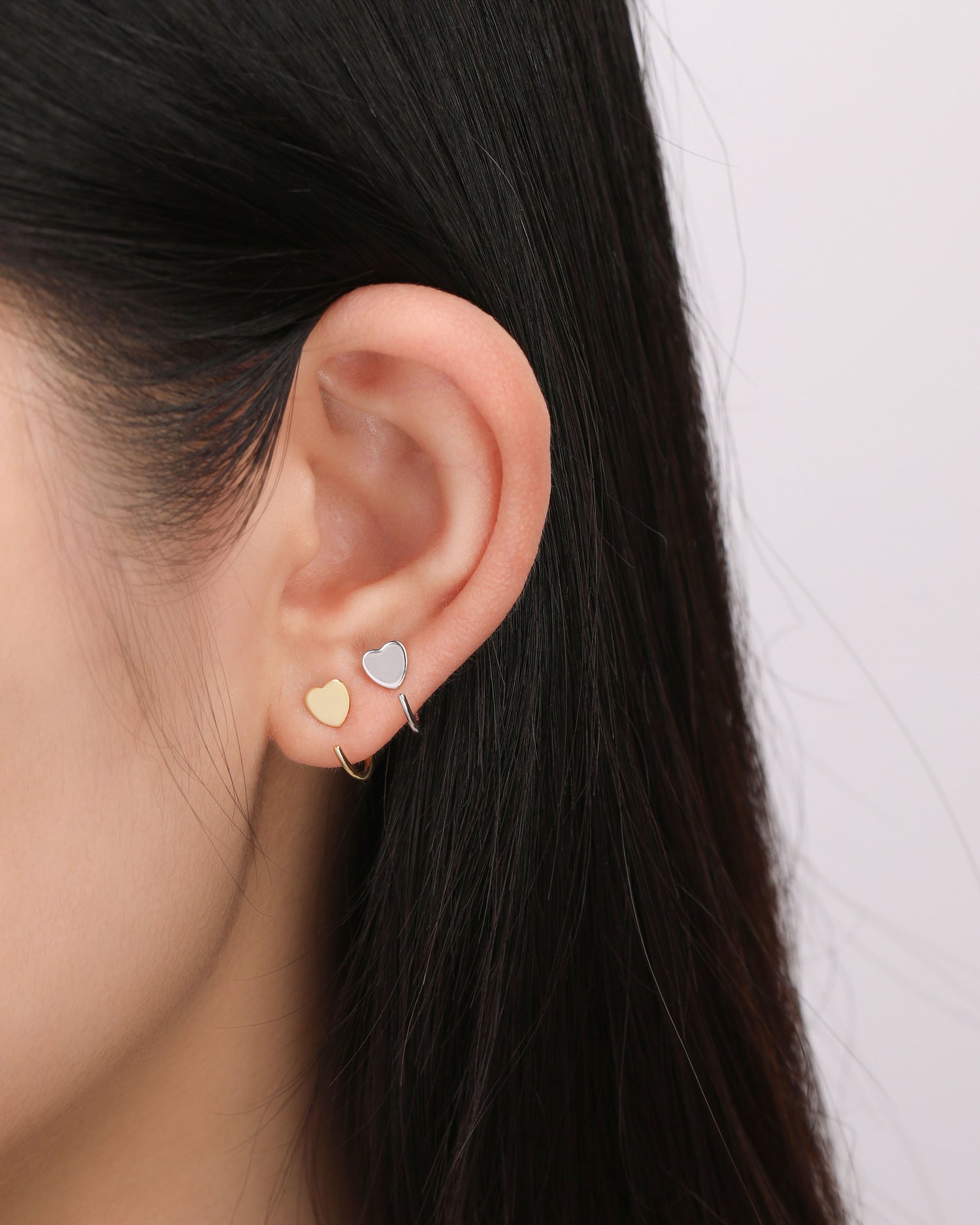 Heart Open Huggie Hoop Earrings in Solid Gold