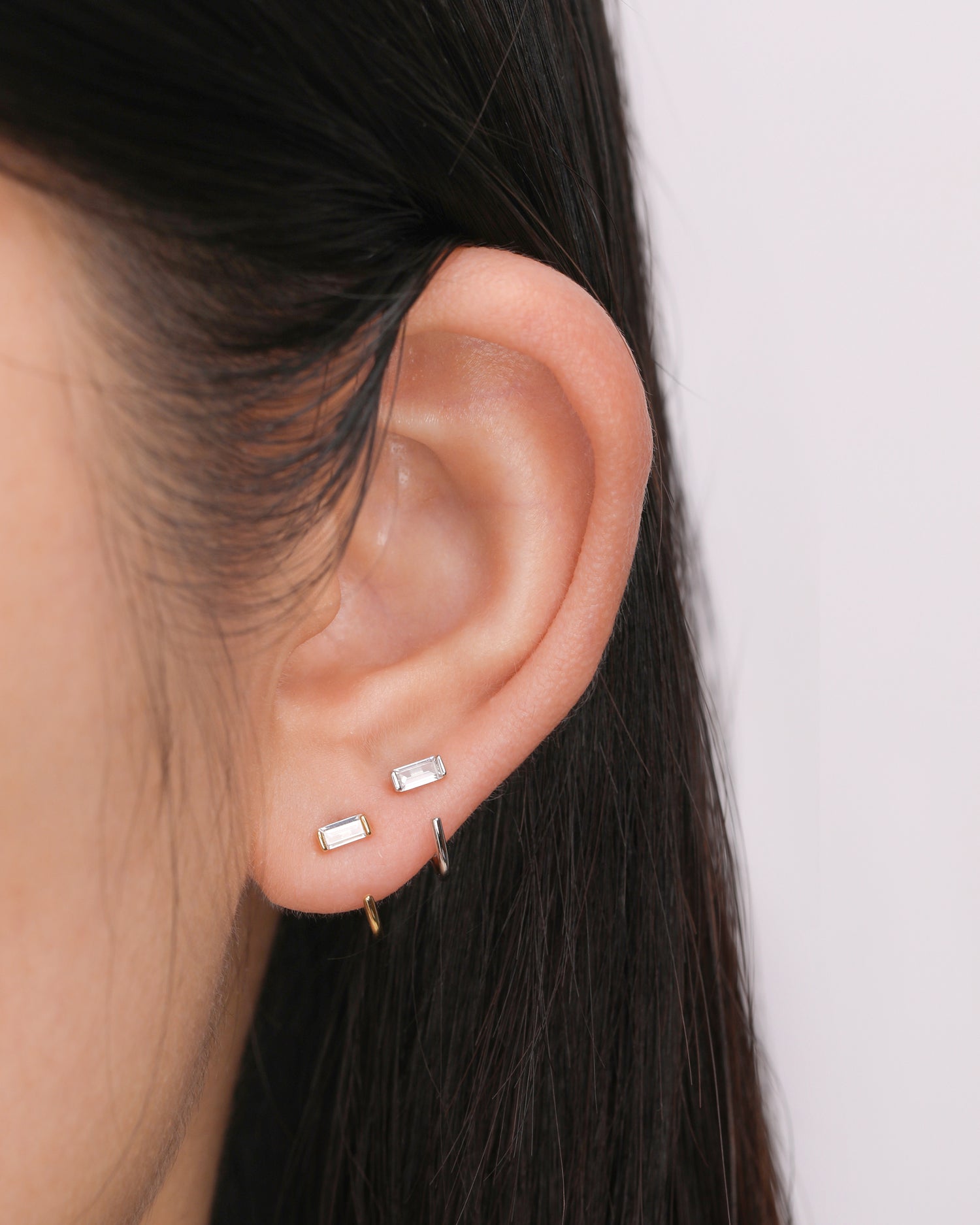 Baguette Sparkle Huggie Hoop Earrings in Solid Gold