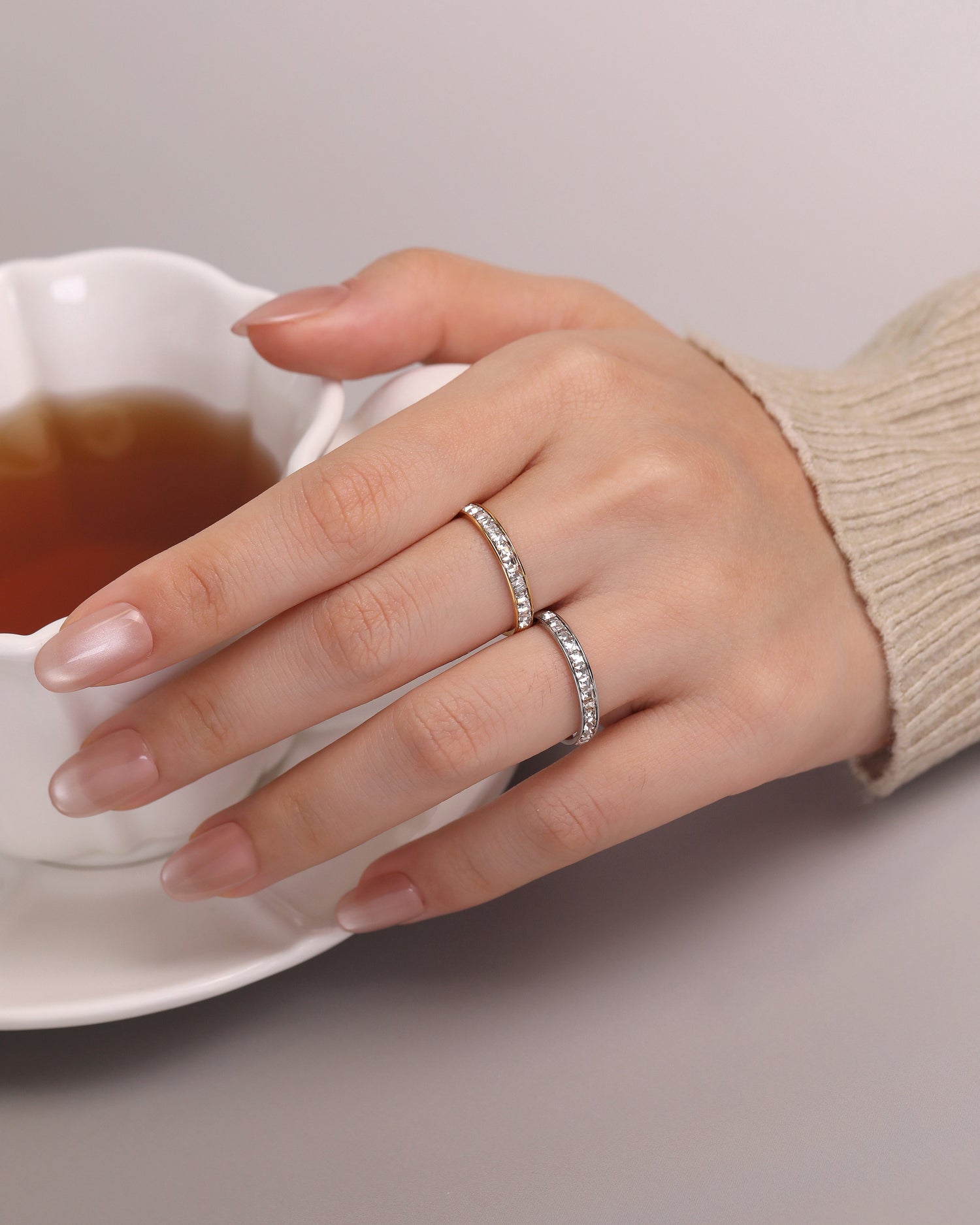 Channel Set Baguette Diamond Ring in Stainless Steel