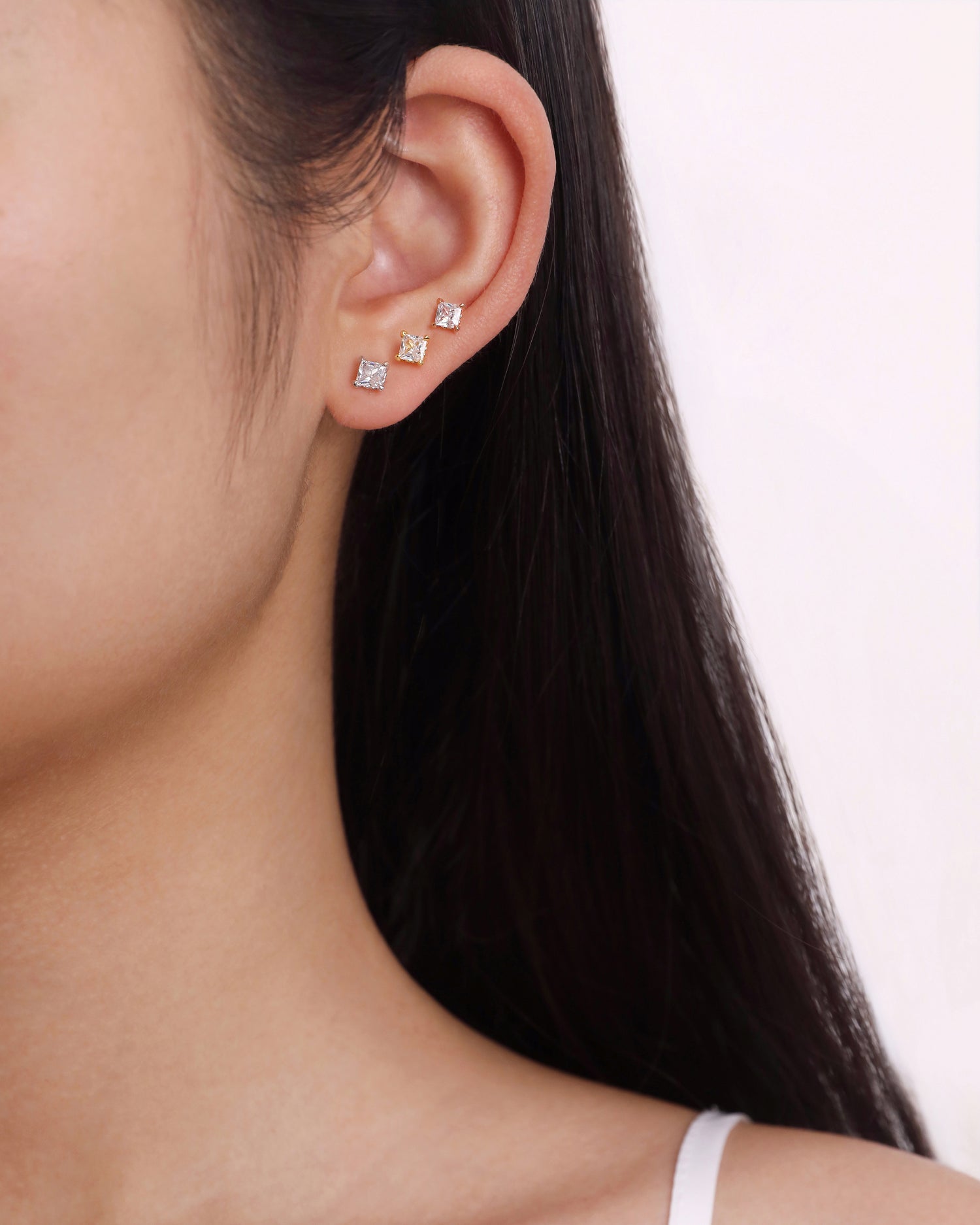 Square Diamond Screw Back Earrings