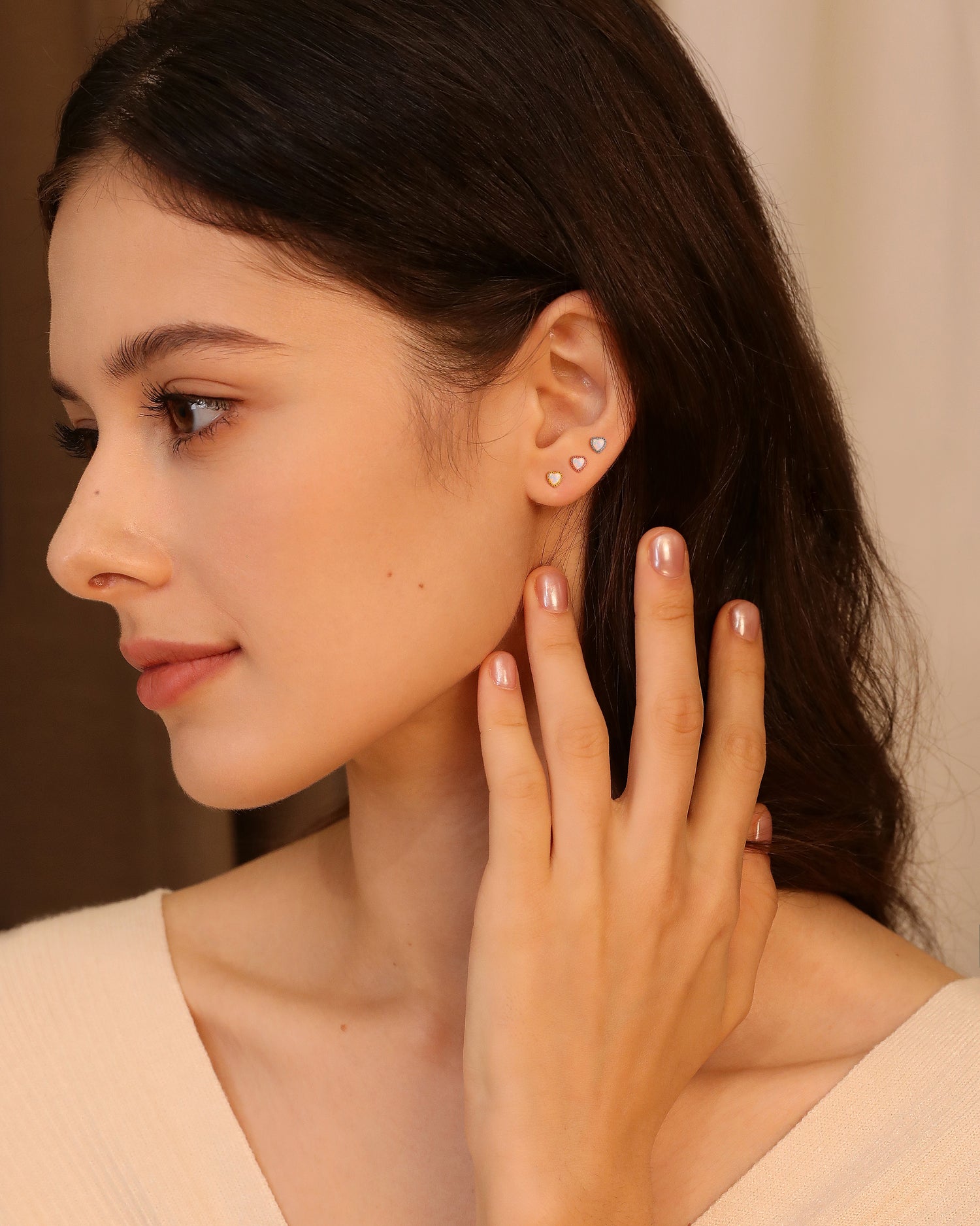 Opal Heart Screw Back Earrings