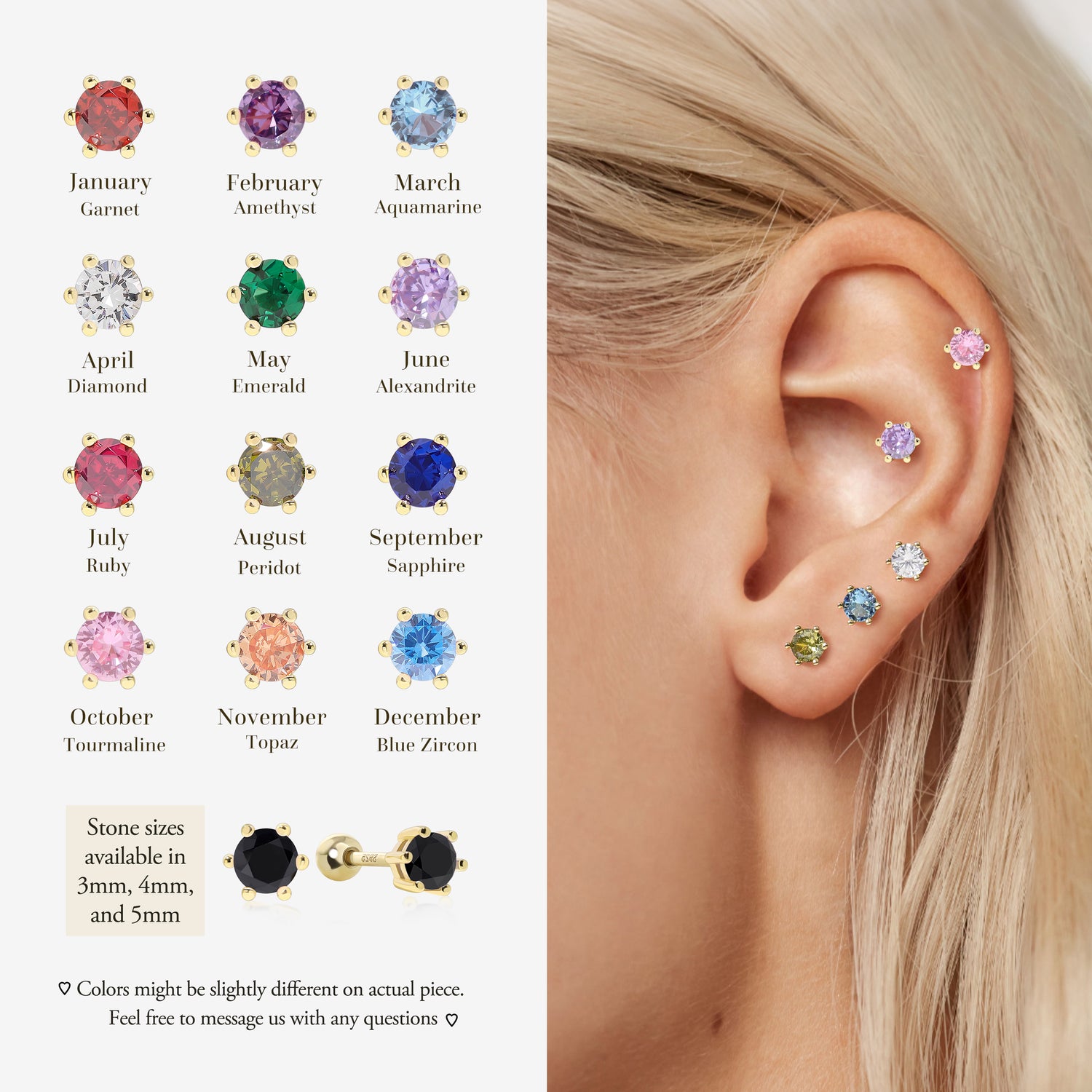 Birthstone Screw Back Earrings