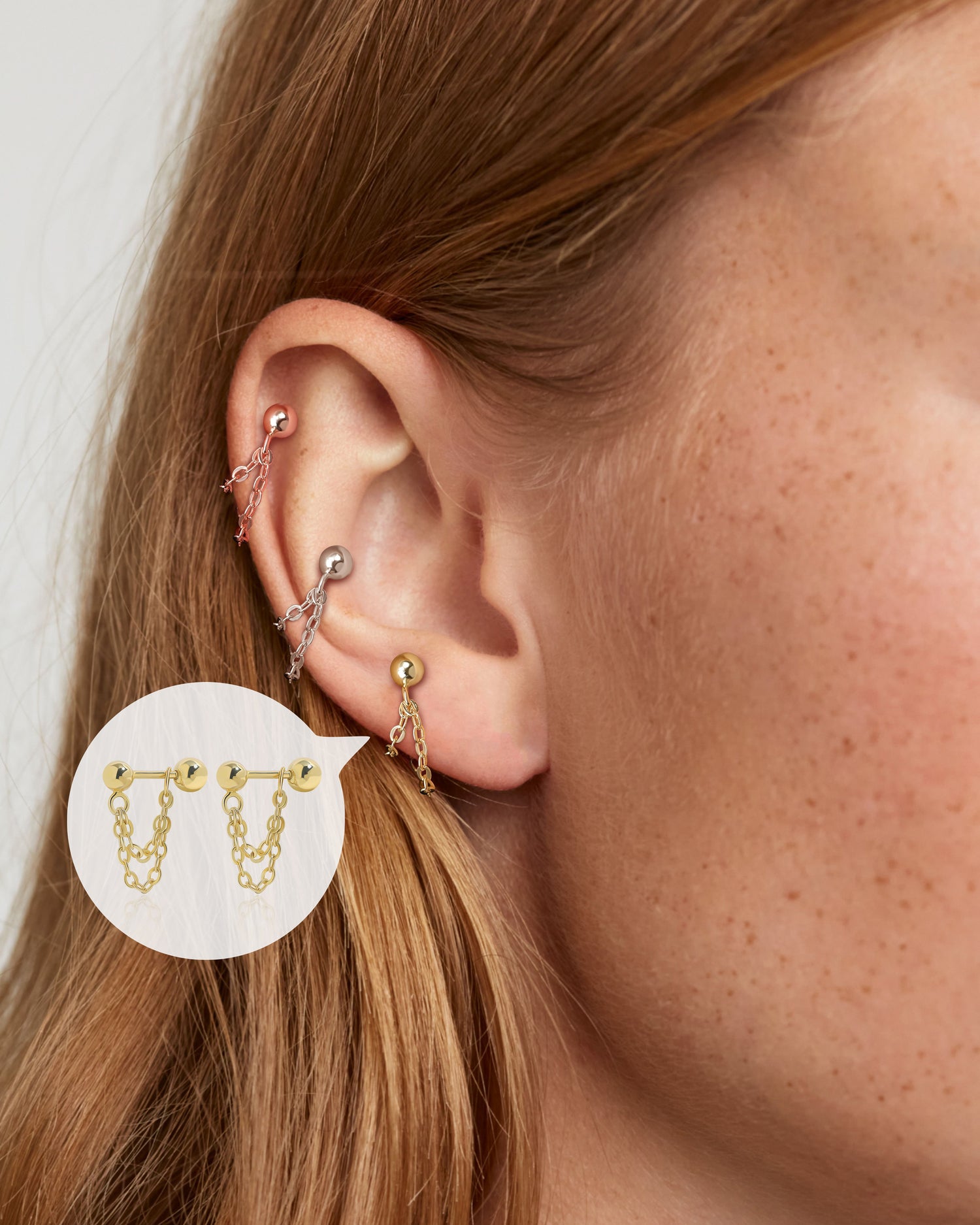 Double Chain Screw Back Earrings