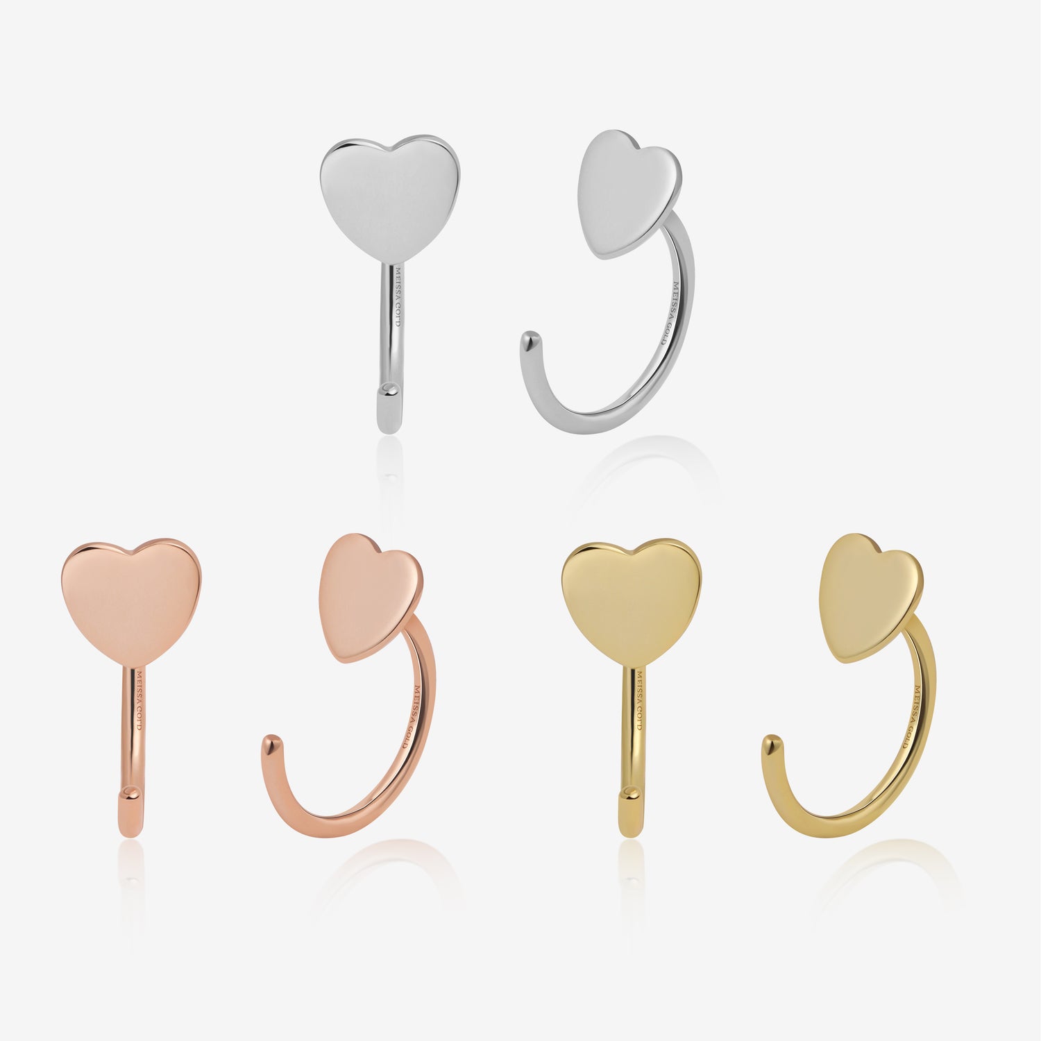 Heart Open Huggie Hoop Earrings in Solid Gold