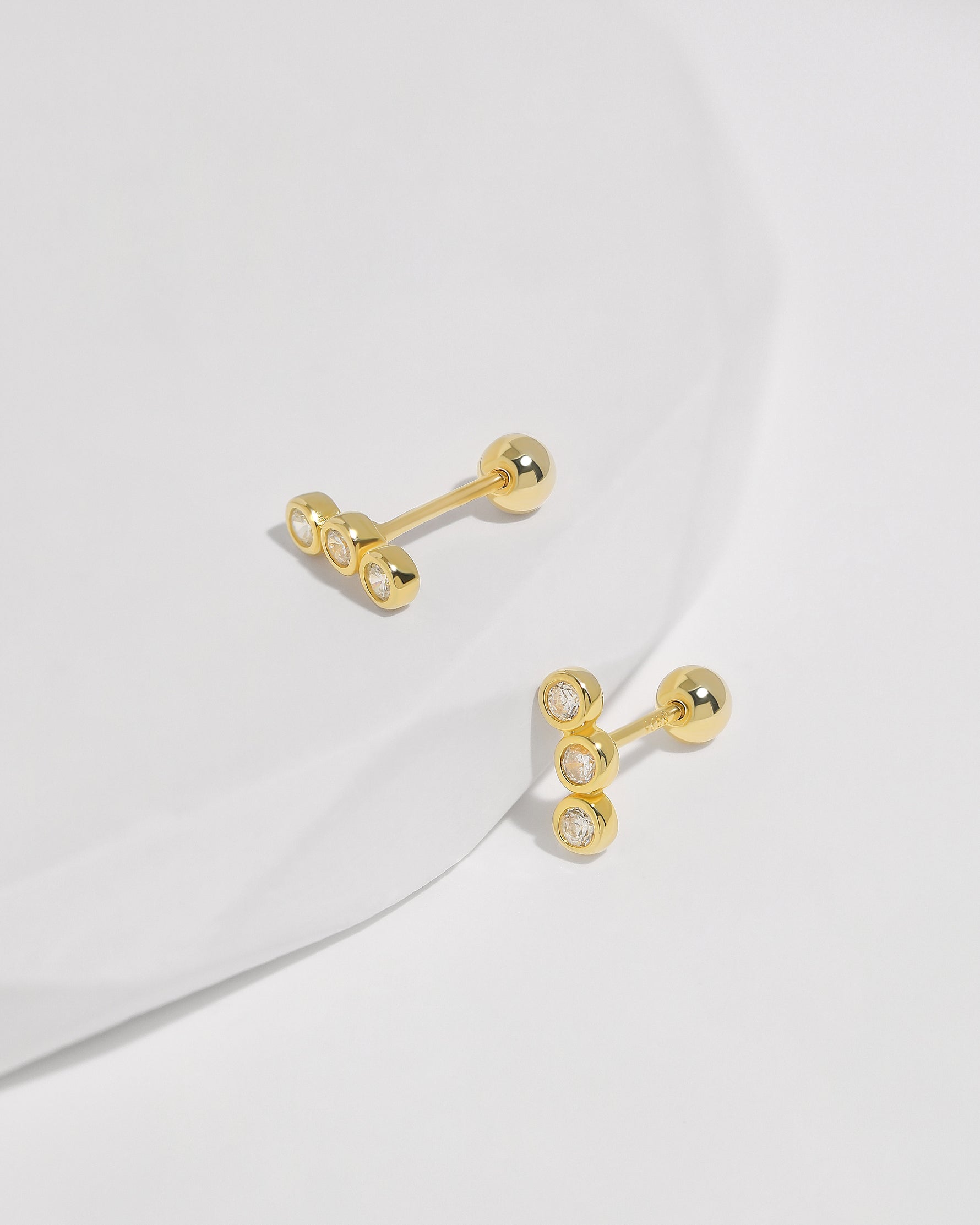 Triple cubic zirconia earrings from Minimalist Touch Earrings Set in 925 sterling silver with ball backs.