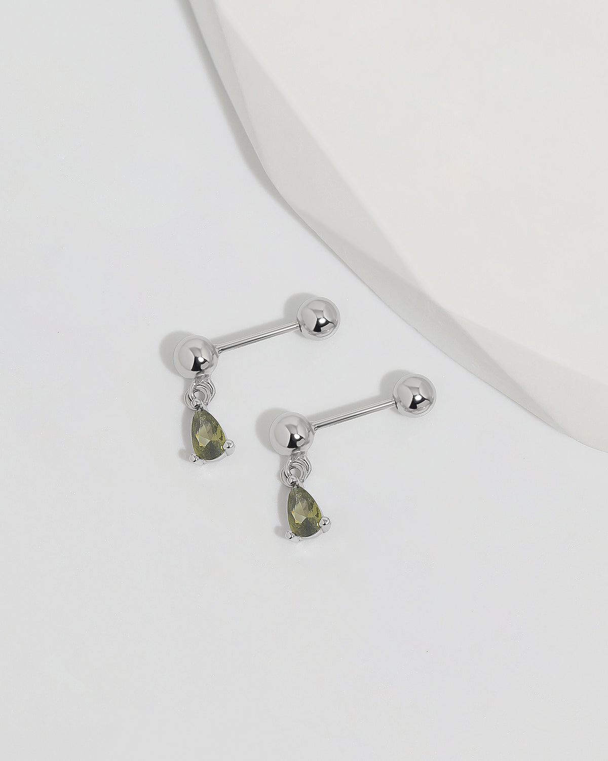 Green cubic zirconia drop earrings from Chain Chic Earrings Set in 925 sterling silver with ball backs.