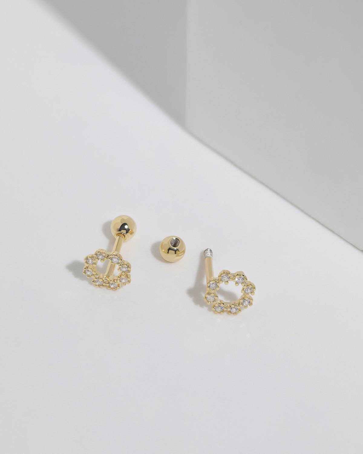 Circular cubic zirconia earrings from Minimalist Touch Earrings Set in 925 sterling silver with ball backs.