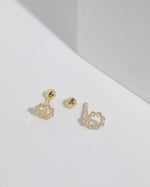 Circular cubic zirconia earrings from Minimalist Touch Earrings Set in 925 sterling silver with ball backs.