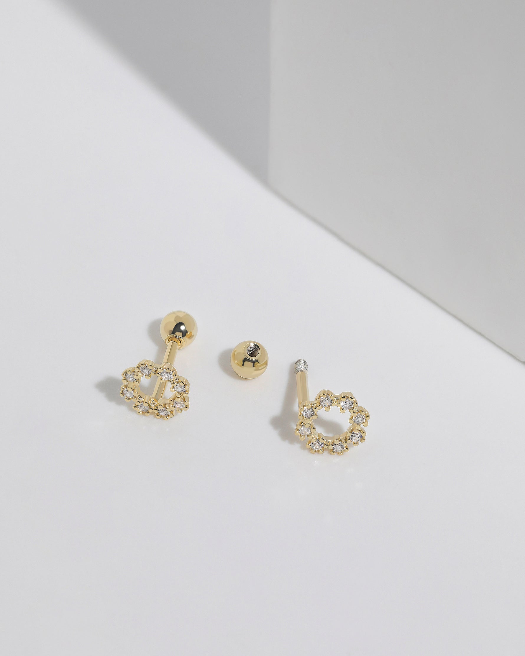 Circular cubic zirconia earrings from Minimalist Touch Earrings Set in 925 sterling silver with ball backs.