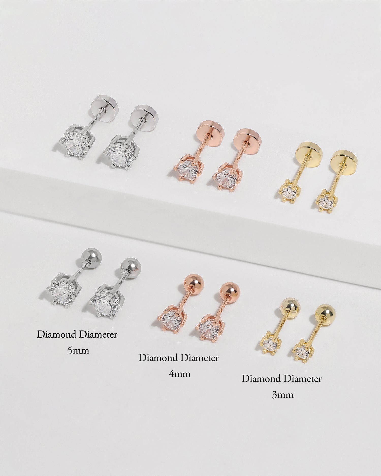 18K Solid Gold Birthstone Screw Flat Back Earrings