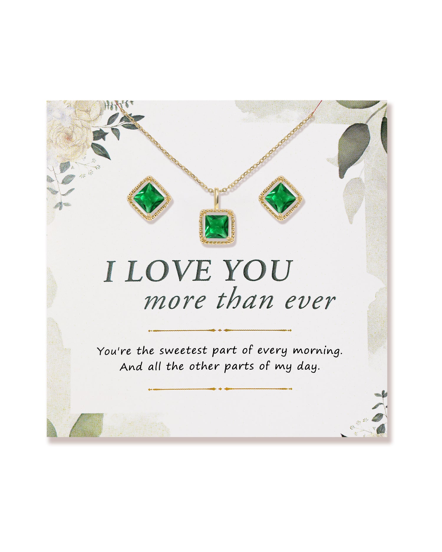 Love You Square Emerald Jewelry Set
