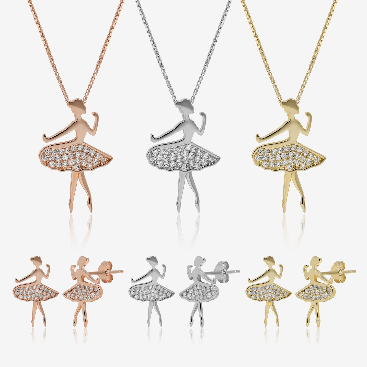Graceful Ballerina Earrings & Necklace Jewelry Set