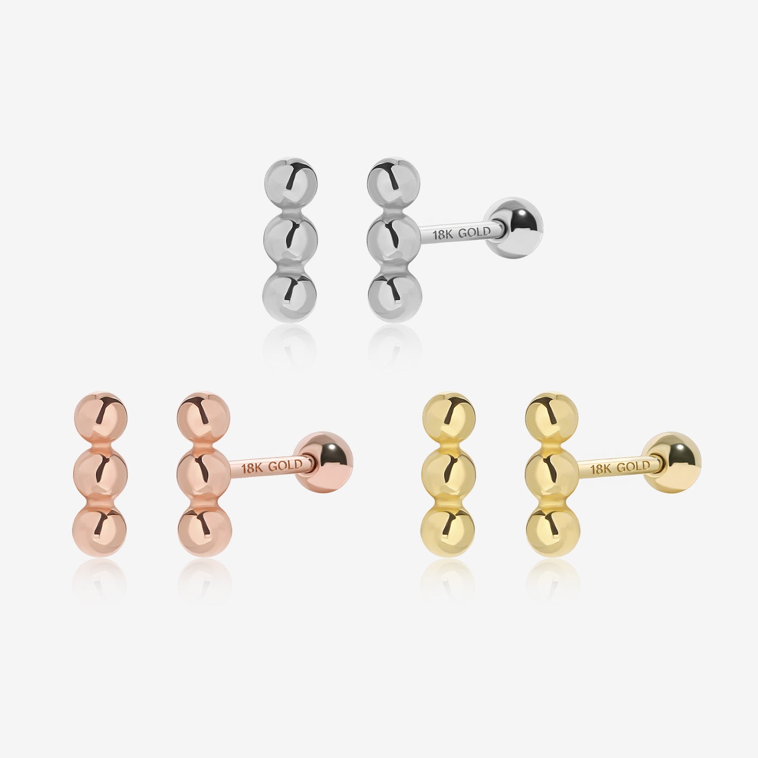 18K Solid Gold Little Beads Screw Back Earrings