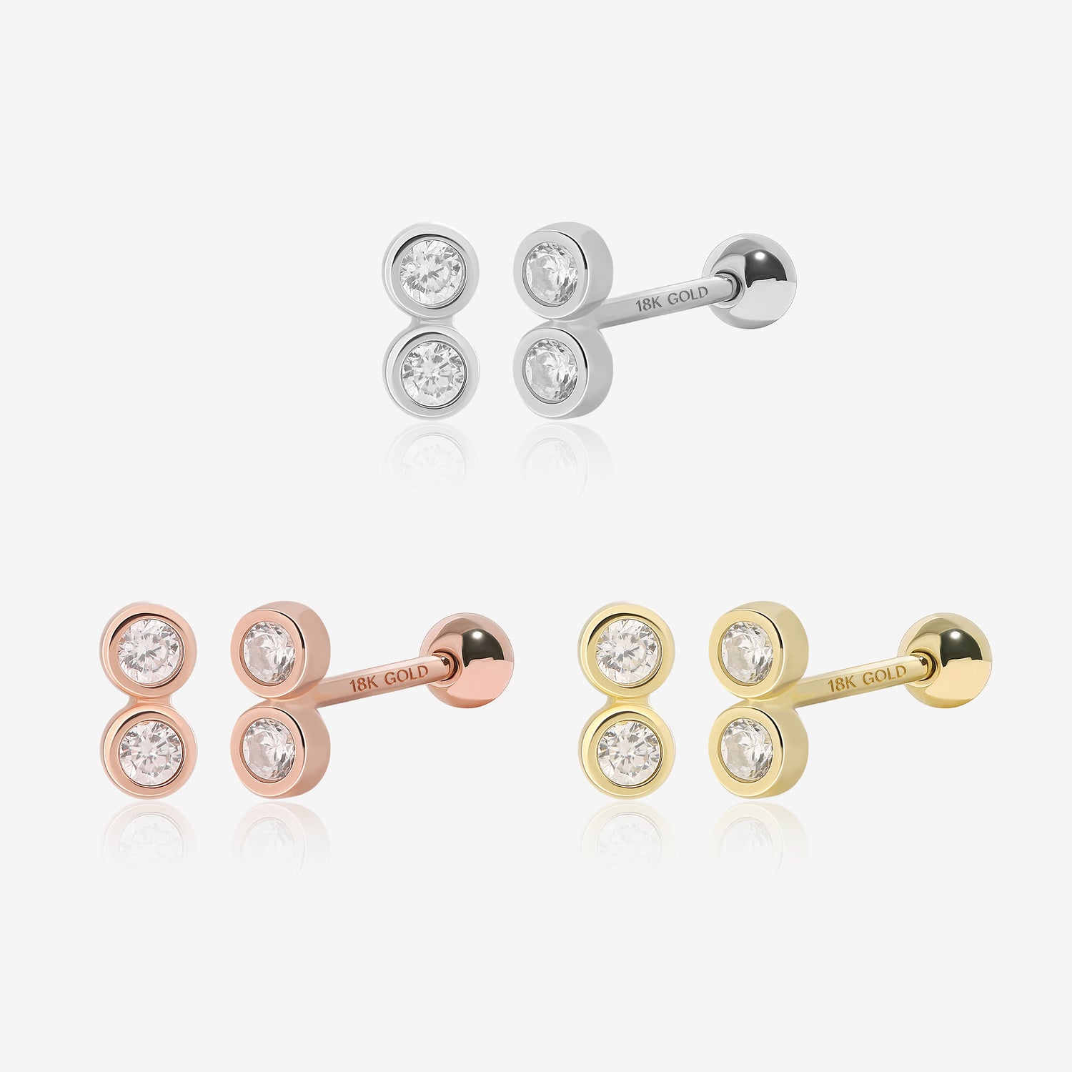 18K Solid Gold Mini Double Bling Screw Back Earrings