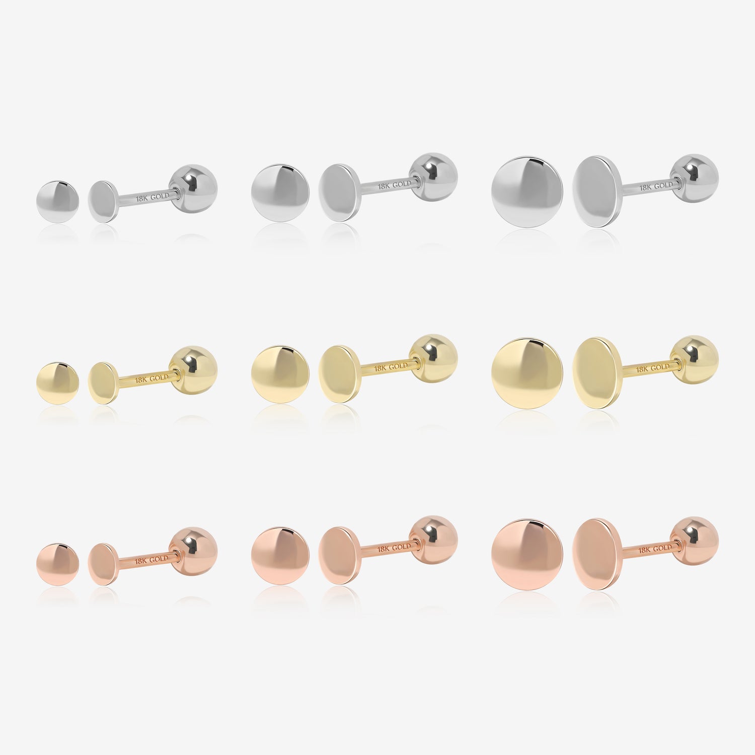 18K Solid Gold Flat Disc Screw Back Earrings