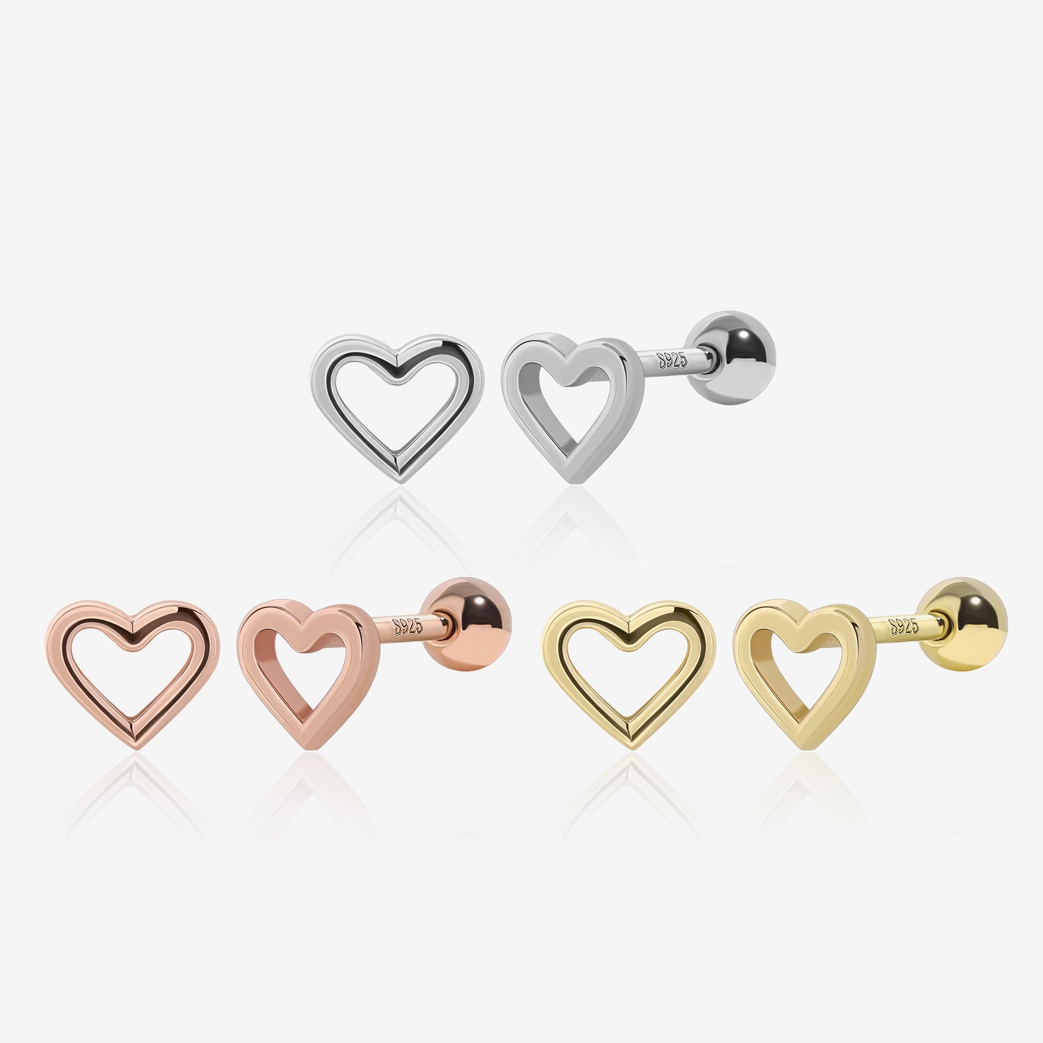 Open Heart Screw Back Earrings
