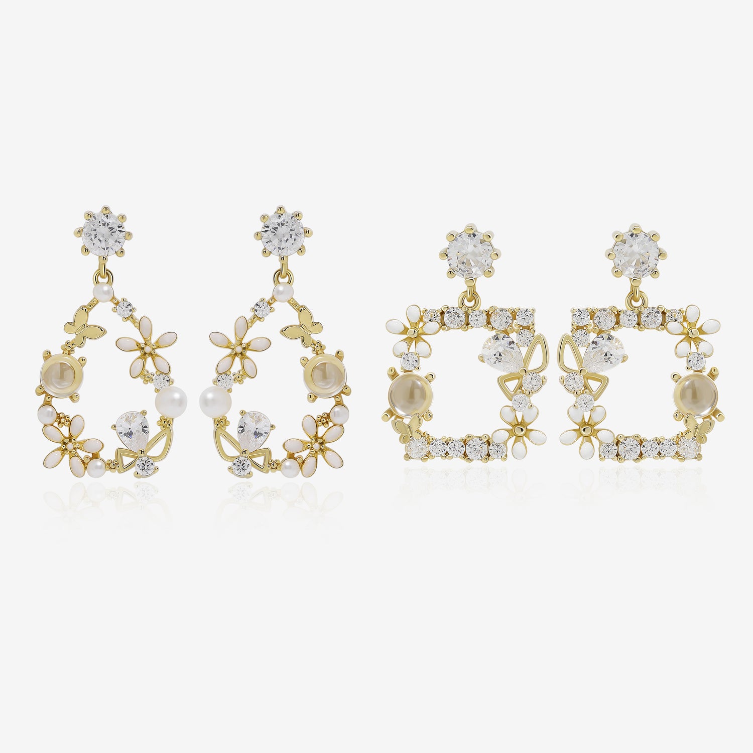 Lustrous Blossom & Butterfly Earrings