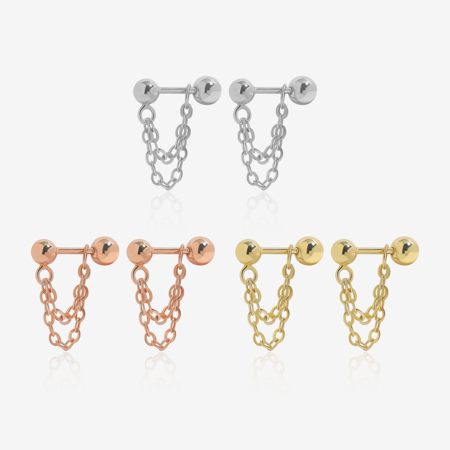 Double Chain Screw Back Earrings