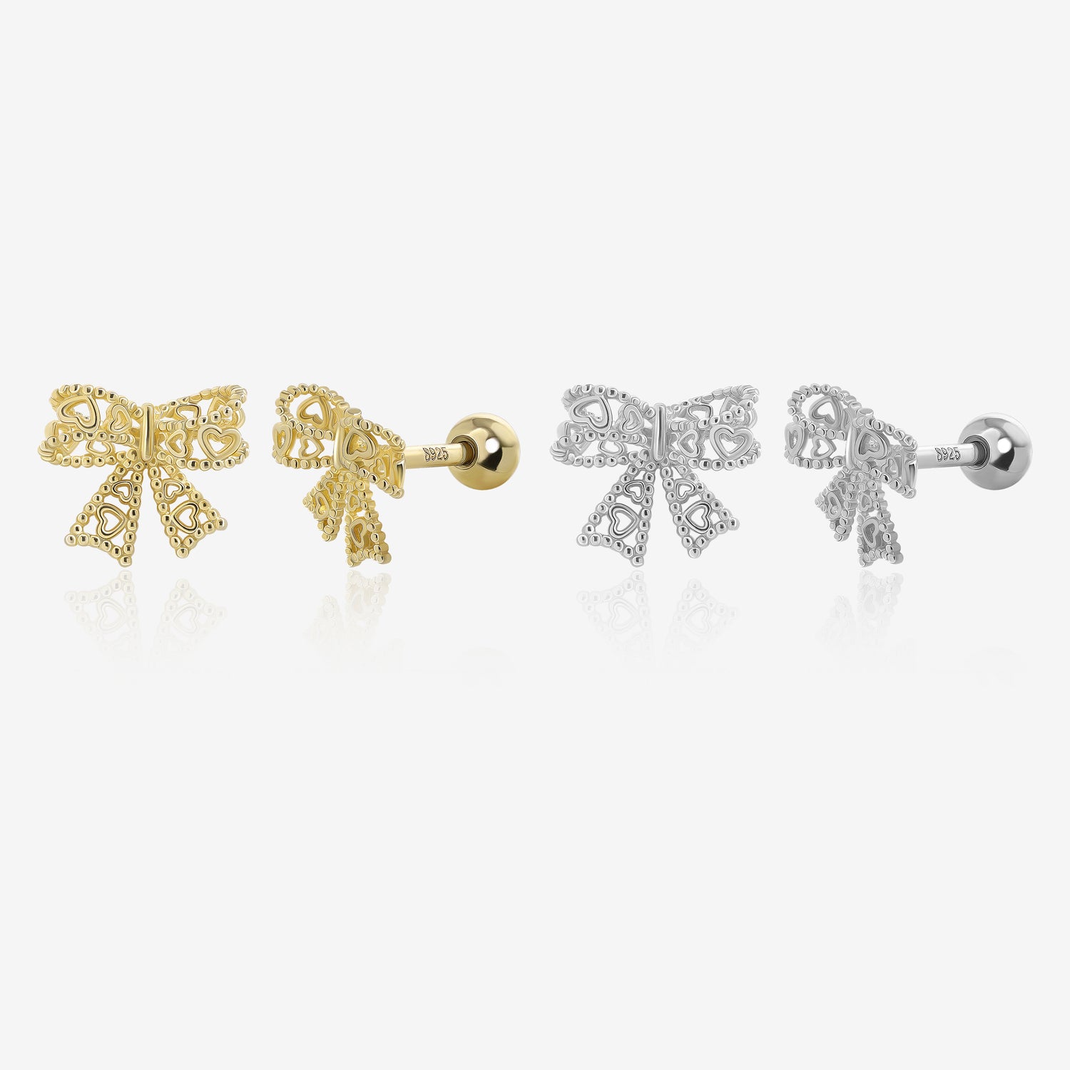 Heart Bow Screw Back Earrings