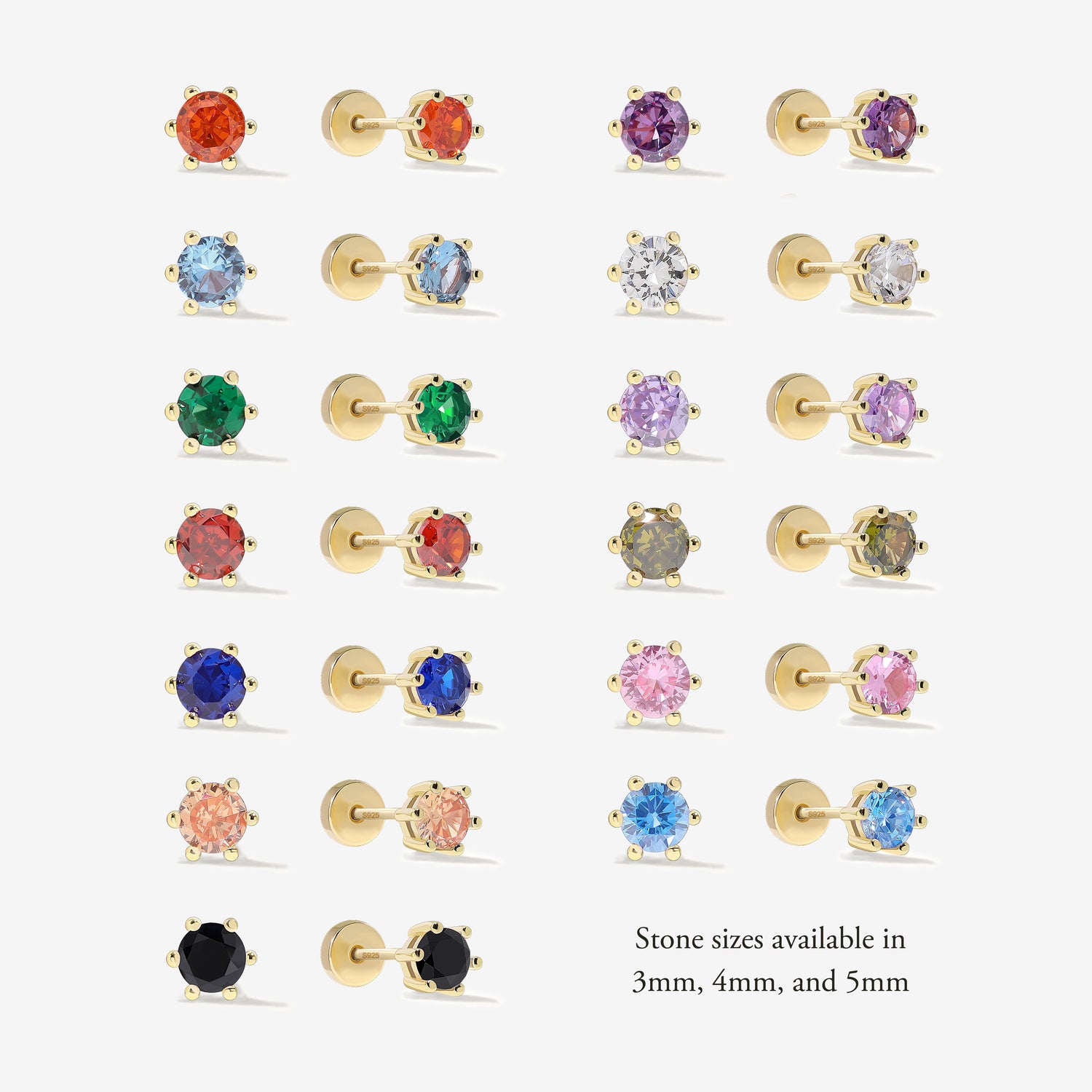 Birthstone Screw Flat Back Earrings