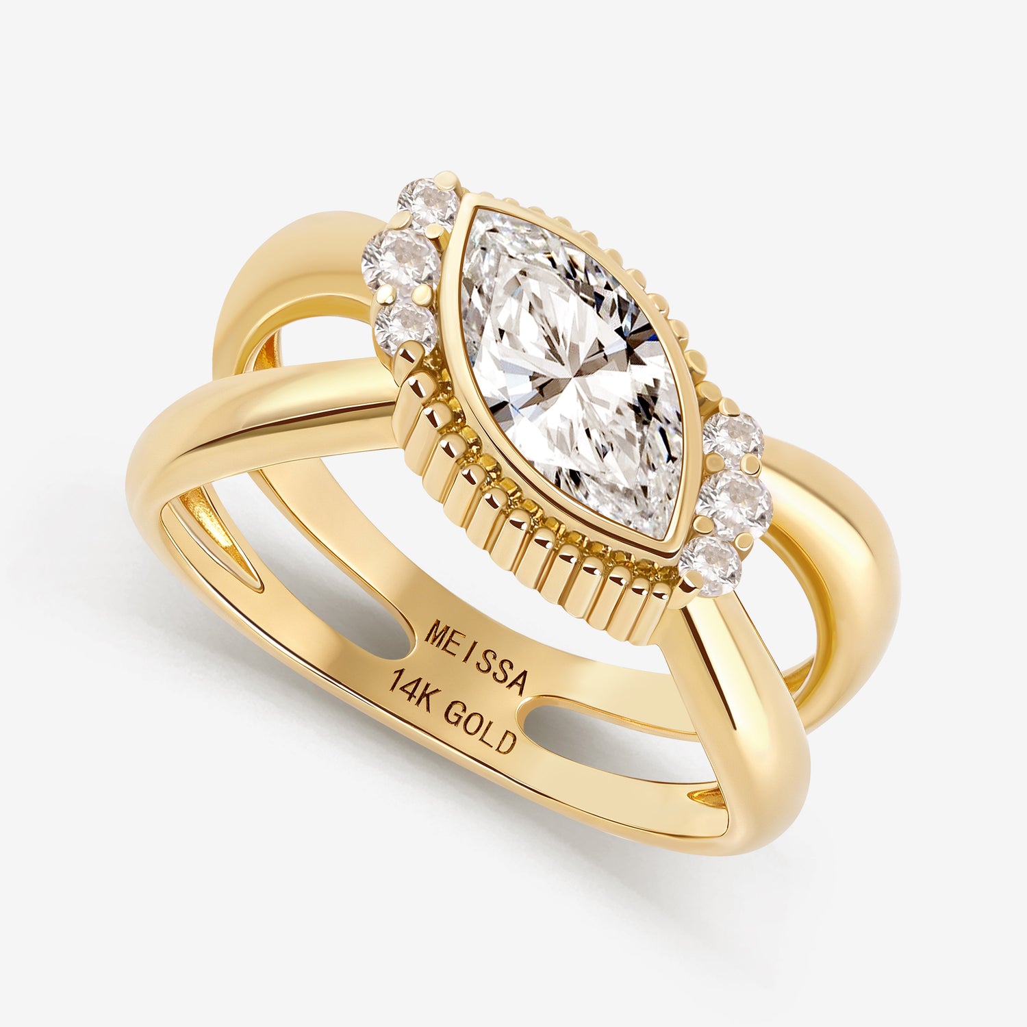 Marquise Halo Ring in Solid Gold