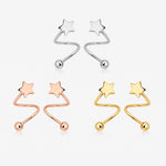 Star Spiral Screw Back Earrings in 925 sterling silver with spiral design, star detail, screw ball back, and silver, rose gold, and gold color options.