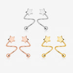 18K Solid Gold Star Spiral Screw Back Earrings with spiral design, star detail, screw ball back, and white, rose, and yellow gold options.