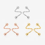 18K Solid Gold Ball Spiral Screw Back Earrings shown in white, rose , and yellow gold color options with a curved spiral design and polished ball ends.