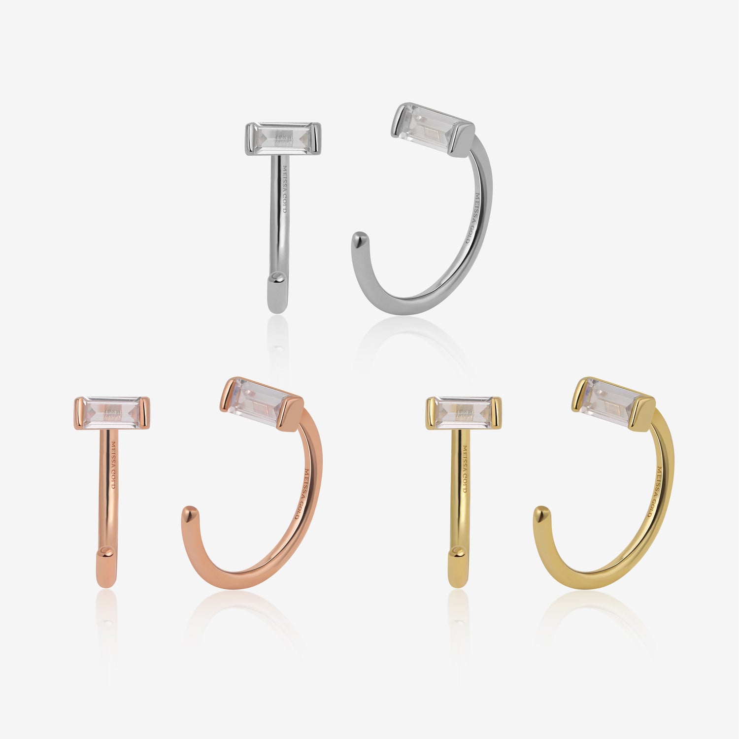 Baguette Sparkle Huggie Hoop Earrings in Solid Gold