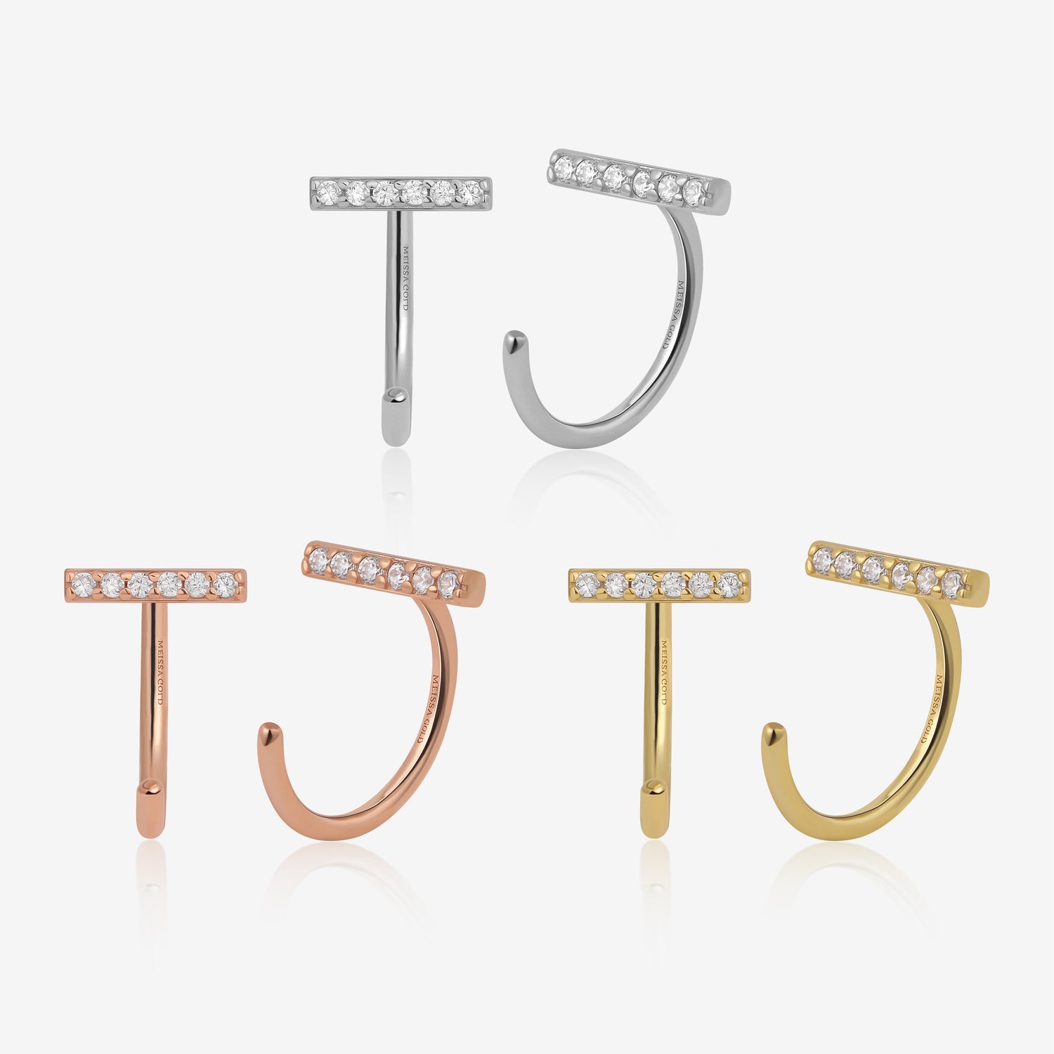 Sparkling Bar Huggie Hoop Earrings in Solid Gold