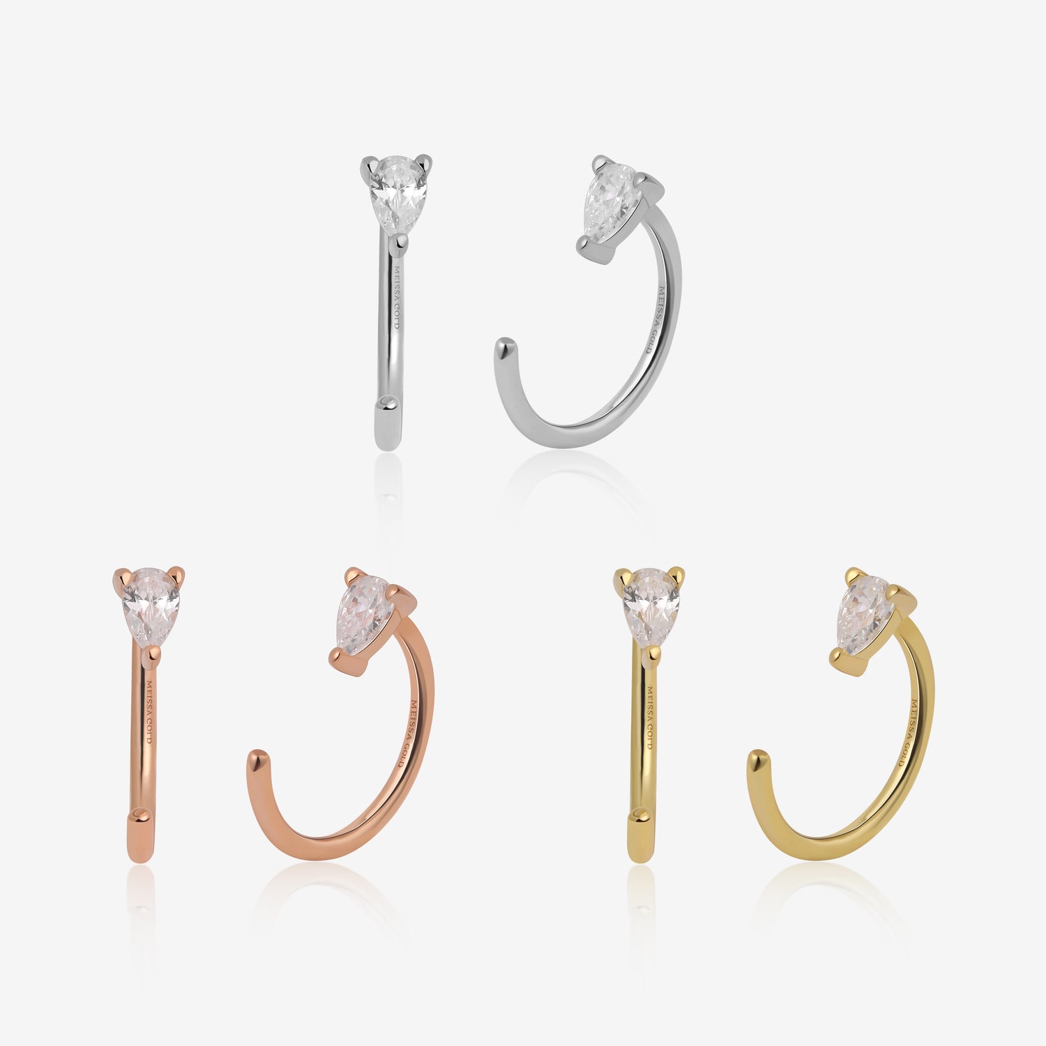 Pear Sparkle Huggie Hoop Earrings in Solid Gold
