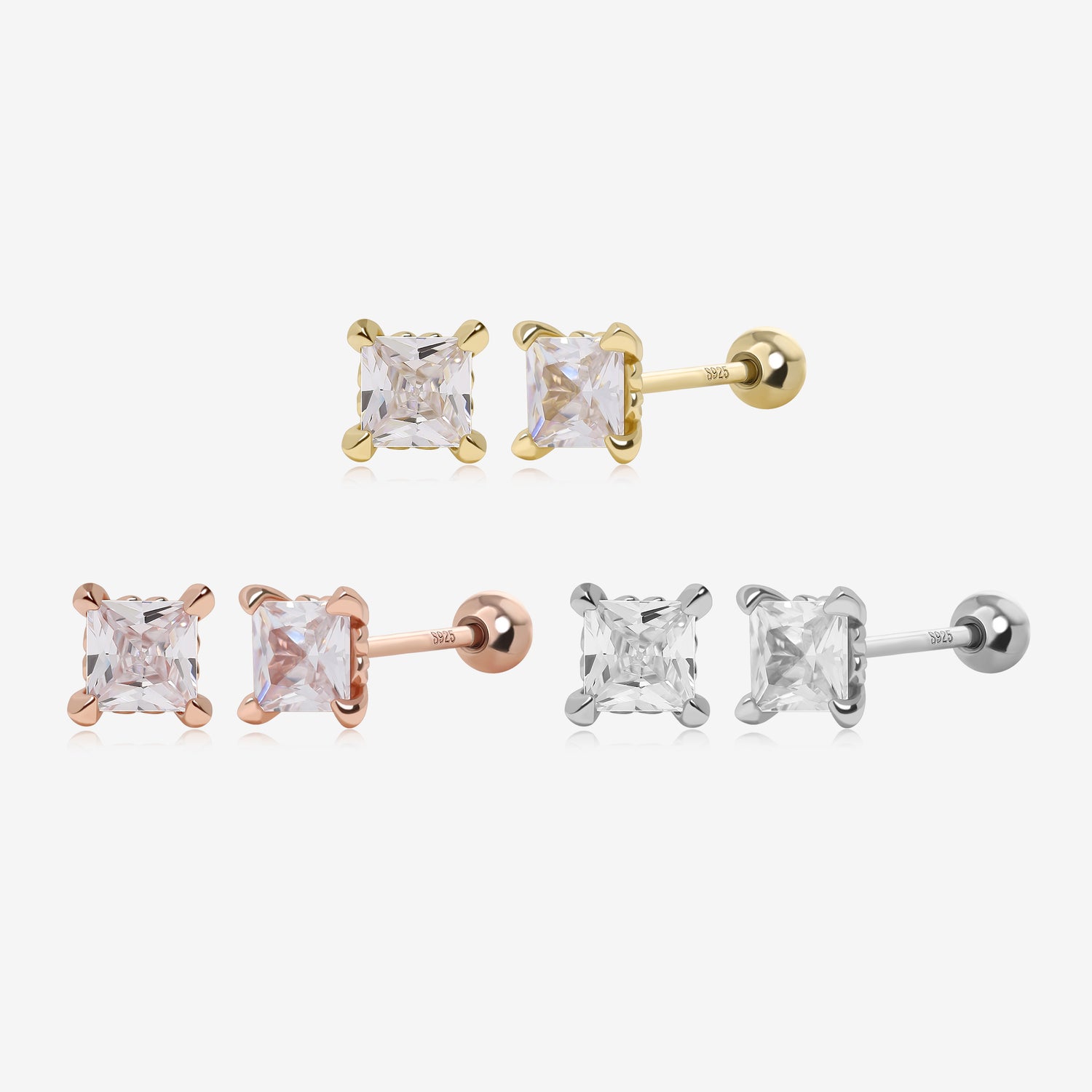 Square Diamond Screw Back Earrings