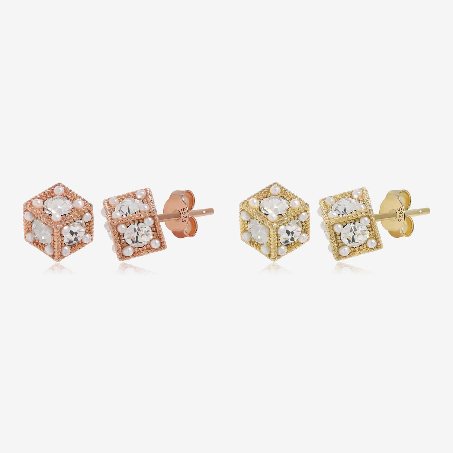 Cube Diamond Pearl Earrings