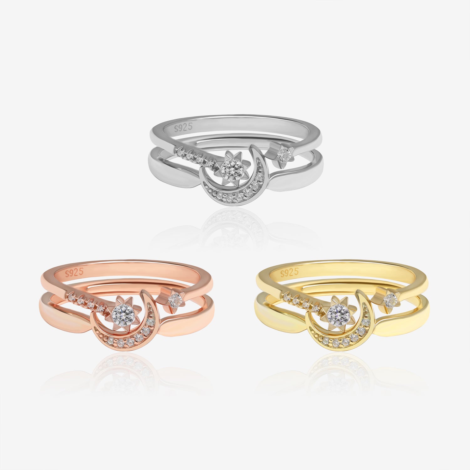 Moon and Star Ring Set