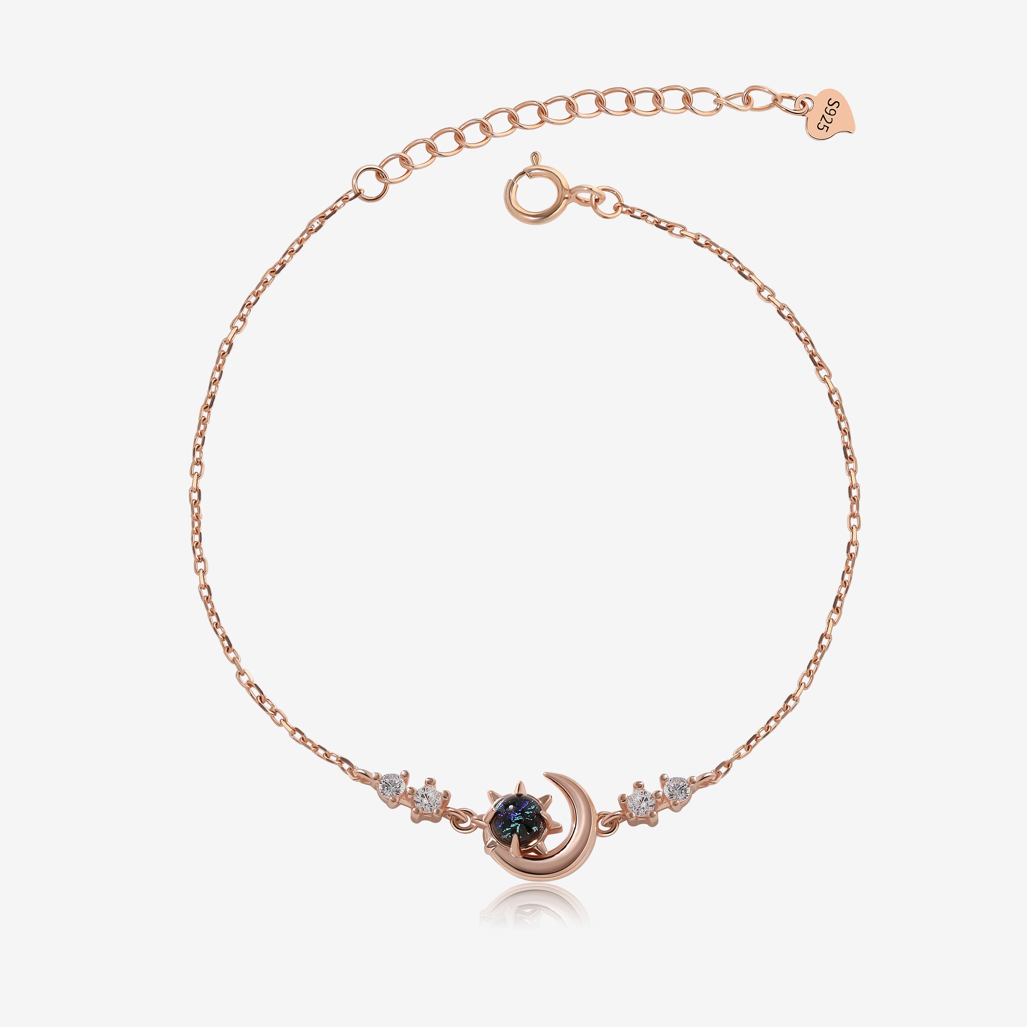 Dainty Crescent Moon Bracelet Gold Opal Stone